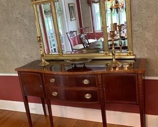 Mahogany Server /  gold wood painted Dresser mirror