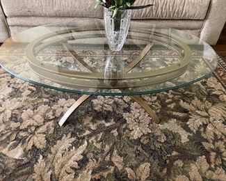 oval coffee table metal base and glass top