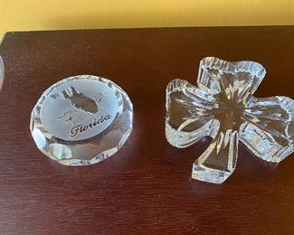 Waterford Florida and cloverleaf paperweights