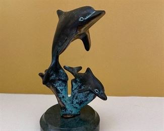 SPI bronze dolphin and baby small sculpture