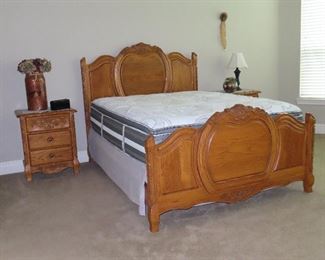 Solid Oak Made By Summit Furniture - Queen Size Bed - 2 Nightstands - Entertainment Armoire - Chair - Cedar Chest - All Made in America