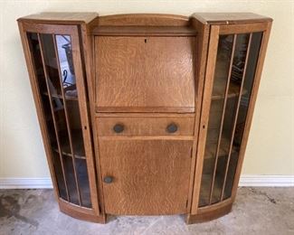 Antique Wooden Oak Secretary Cabinet