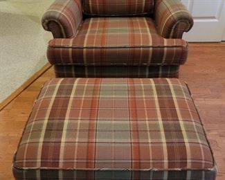 Plaid Upholstered Armchair with Ottoman.
