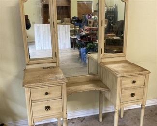 Vintage Vanity with Mirror and Stool