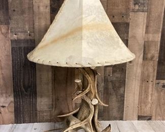 Western Decor Antler Table Lamp with Rawhide Shade