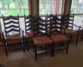 6 French Country Ladder Back Rush Seat Chairs