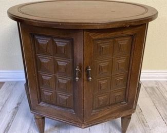 Midcentury Round End Table with Cabinet
