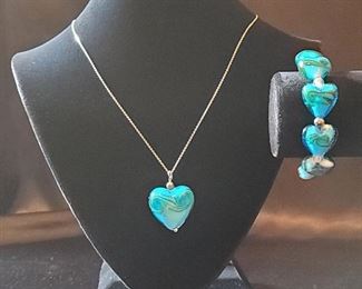 Sterling Turquoise Style Necklace & Bracelet Set