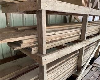 240 Feet of Good Quality Lumber - Maybe Mahogany. All Lumber Seen on Middle Shelf