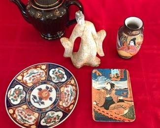 Intricate Japanese Teapot, Vase, Statue and Plates.