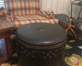 uttermost storage ottoman -  large comfy plaid chair -