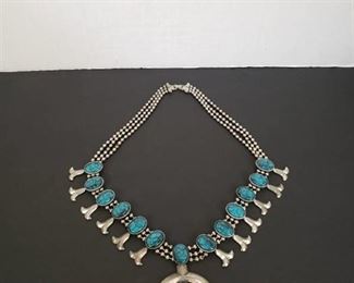Vintage Goldette faux turquoise squash blossom necklace