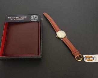 Authentic Fossil Wrist watch and Roundtree & Yorke credit card organizer