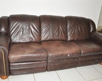 $250 Leather Reclining Sofa w/Nailhead Accents-both ends recline. 93"W x 38"H x 40"D