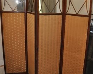 $180 Antique Screen w/Inlay 4 Panels 18"W x 69"H x 2 1/2"D  (one panel missing glass)