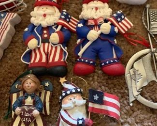 USA themed ornaments, USA smalls, Uncle Sam,  metal USA ornaments