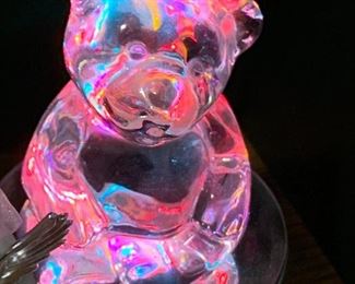 Crystal or glass bear on lighted rotating base