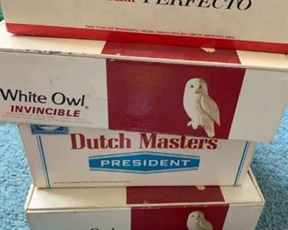 Wm Penn Perfecto, White Owl and Dutch Masters cigar boxes