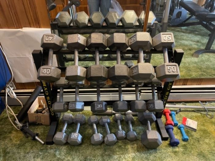 The weight stand is from Gold's Gym.    Sold as as set.