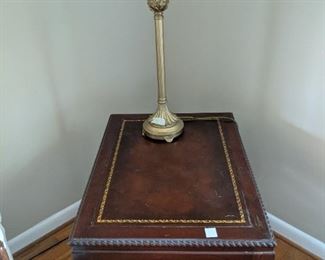 pair of leather top tables