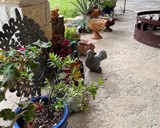 Tons of plants, planters, pots, garden statues, fire ring