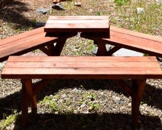 Red wood benches