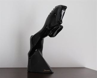 Elegant Stamped Baccarat Black Crystal Rearing Horse Figurine