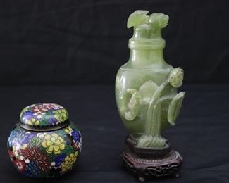 Vintage Jade Fragrance Bottle, and Cloisonné Floral Style Urn