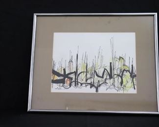 Signed Ink & Watercolor in A Matted Frame by Swedish Artist Maria Von Kohler