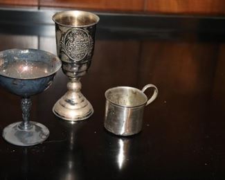 Sterling Cups, Baby Cup, Kiddush Cup, and Goblet