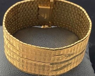 18K YG Wide Link Bracelet Link Bracelet Signed