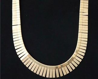 18K YG Graduated Width Dental Design Necklace With Safety Latch