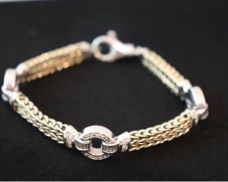 14K WG Four Section Double Strand Bracelet Connected By 3 Diamond Crusted Circles