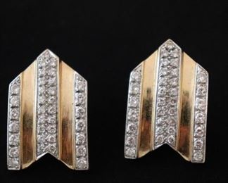 14K YG Pair Of Diamond Studded Earrings With Post & Clip Backs Appx 70 Diamonds In Total
