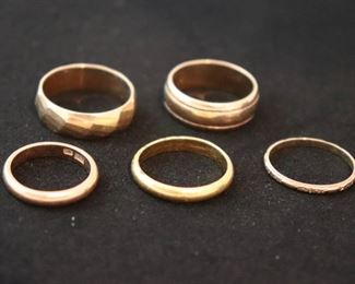 14K YG Assorted Lot Of 5 Wedding Bands Sizes 7,6,8.5,10,8.5