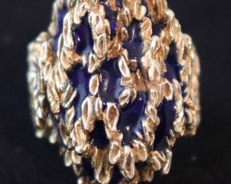 18K YG Blue Sapphire Studded Cocktail Ring Size 4