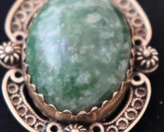 14K YG Vintage Pendant/Pin With Large Green Center Stone