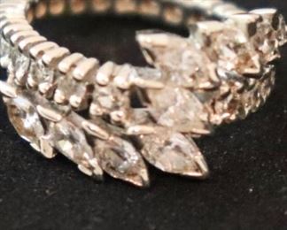 14K WG Lovely Mixed Diamond Cocktail Ring, 9 Marquise Central Diamonds With 22 Round Diamonds On Infinity Band. Size 6