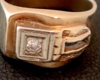 4K YG Mens Diamond & Ruby Ring Size 8.5