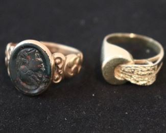 14K YG Pair Of Rings Modern Design Size 4.5, Black Lady Liberty Bust Size 7.5