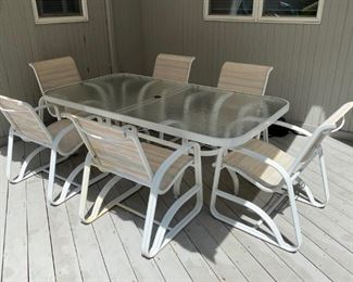 Winston White Aluminum Rectangle Patio Table And Six Mesh Chairs