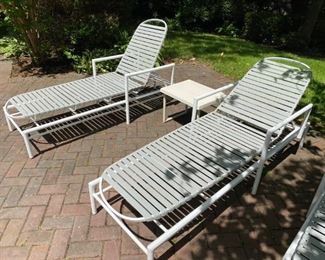 Pair Of Brown Jordan Chaise Lounges With Light Gray Straps