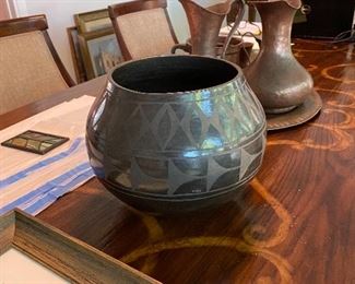 Native American black pottery storage jar by Raphaelita  Aguilar from Santo Domingo pueblo