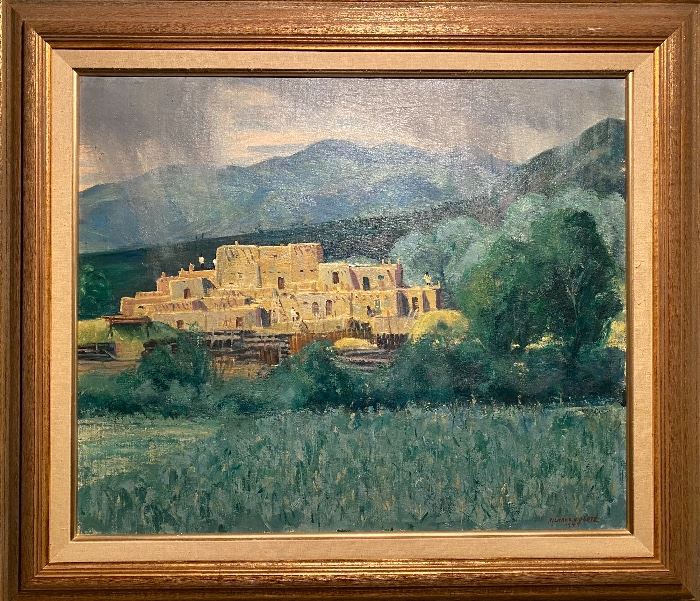 Richard Vernon Goetz oil painting "Taos Pueblo"