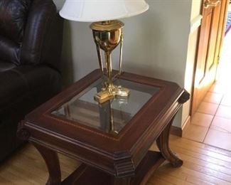 Large End Table and Brass Lamp