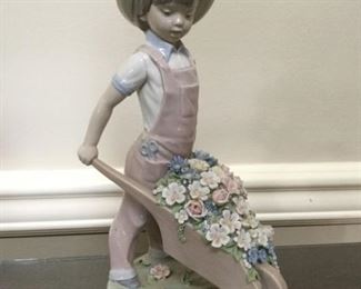 Wheelbarrow with Flowers Lladro Boy Figurine