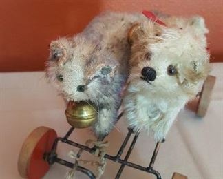 Steiff Mohair Kitty and Puppy Pull Toy