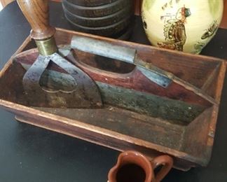 Primitive Tool Tote, and Red Ware Pottery