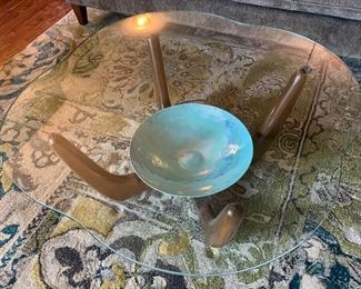Vintage MidCentury Modern Glasstop Table 39 x 34 x 15h $295