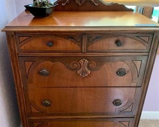 Antique 5 Drawer Highboy Carved Dresser 32w x 17d x 51h $115